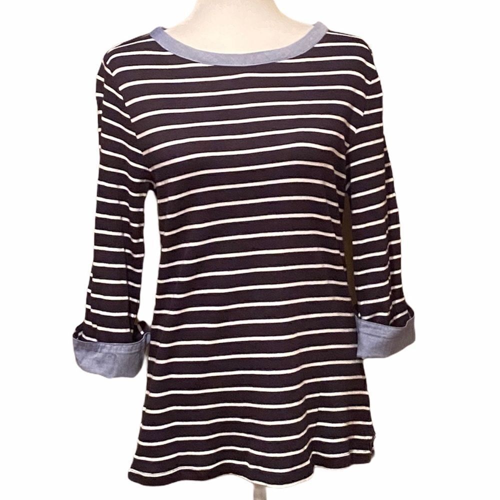Nautica Striped Navy/White 3/4 Length Shirt Sz L